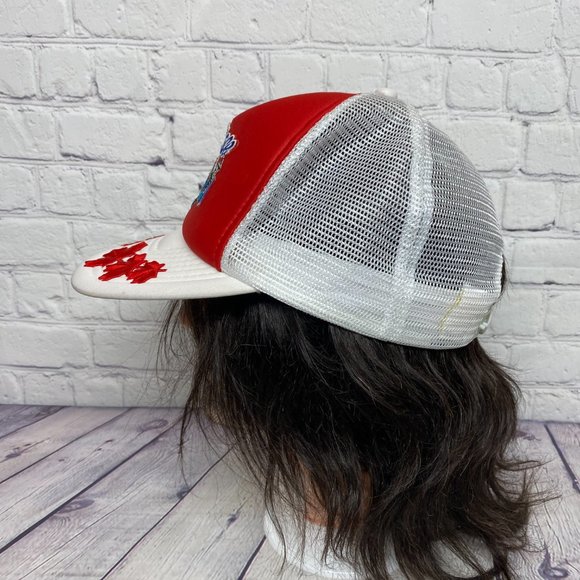 Vintage Trucker Hat Mesh Leaf Cap Snapback Red White BC Place Vancouver Canadian - Picture 2 of 9